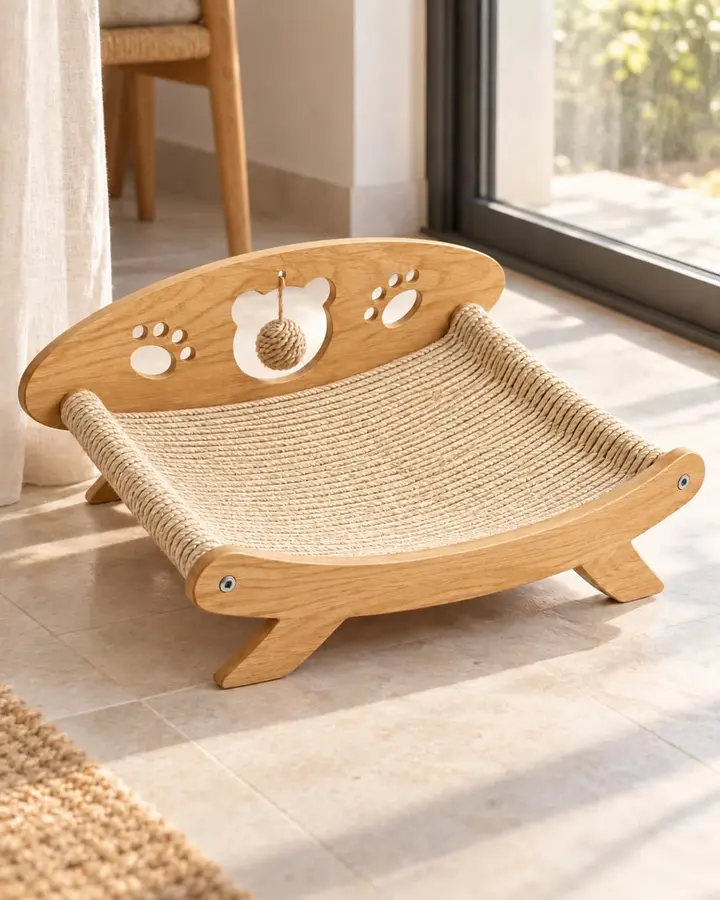 Ashore scratcher lounger by a window, sisal rope mat on top