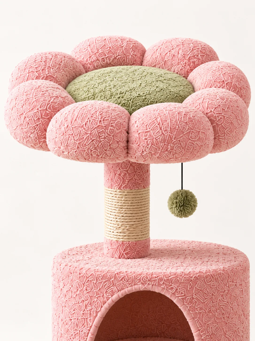 Flower-shaped top deck and hanging ball detail