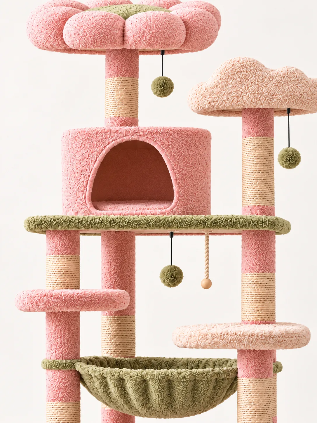 Hammock, round perches and sisal posts detail